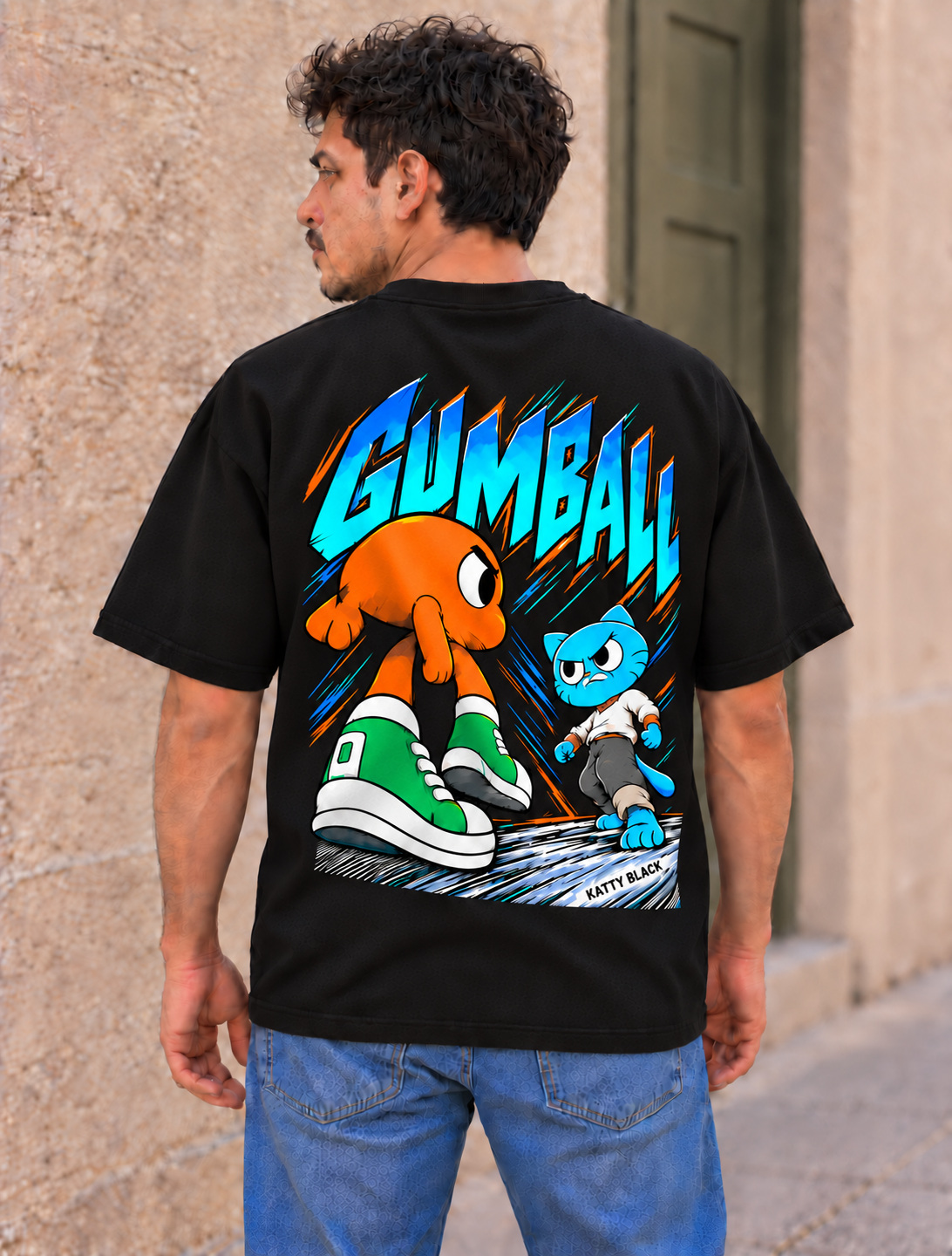 Gumball - CARTOON HEAVY, playera negra, espalda