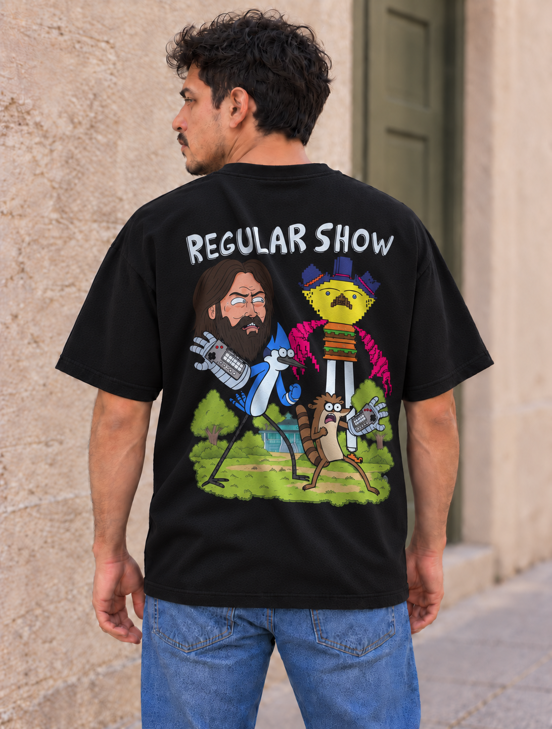 Regular Show - CARTOON HEAVY, playera negra, espalda