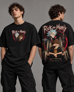 Rick & Morty - CARTOON HEAVY, playera negra, vista conjunta de frente y espalda