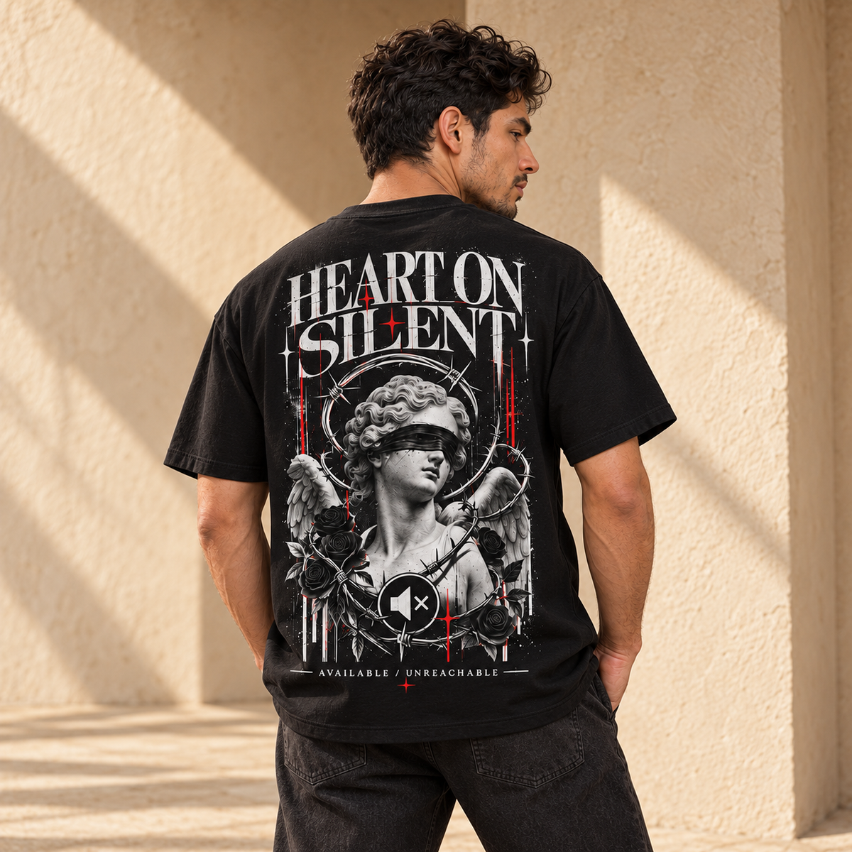 Heart on Silent · YOUR ONLY STYLE FUCK BOY, playera negra, espalda